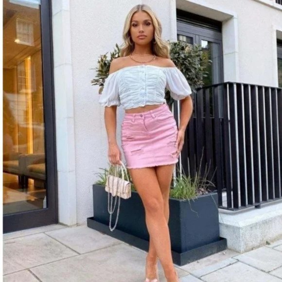 White Short Sleeve Ruched Shirred Crop Top - Picture 11 of 12